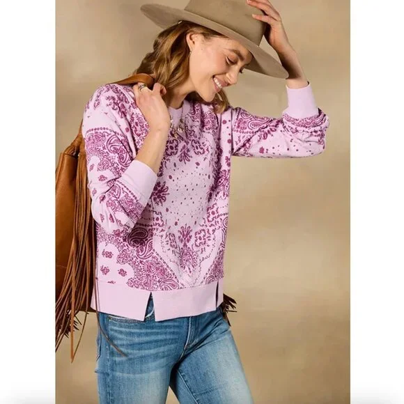 NWT Sundance Sz XXL Maebelle Pink Sweatshirt Embroidered Paisley Boho Loungewear - Picture 3 of 10